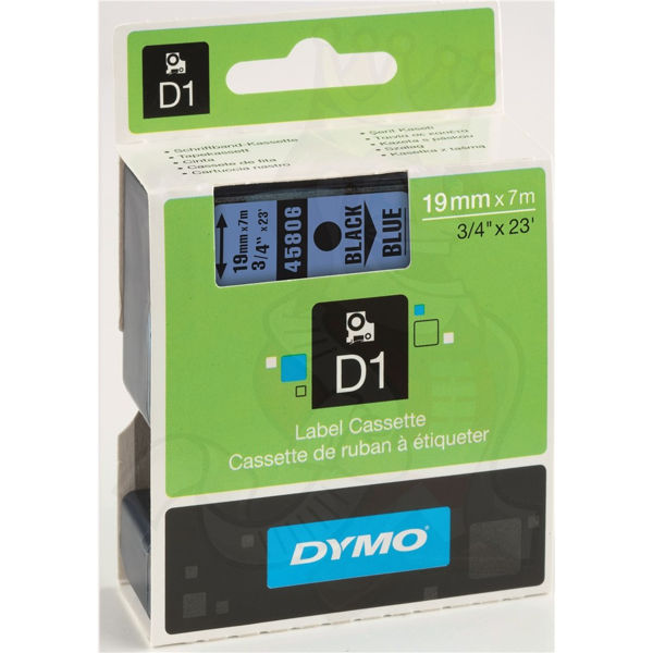 Picture of DYMO D1 LABEL CASSETTE ORIGINAL 45806 19MM BLACK ON BLUE